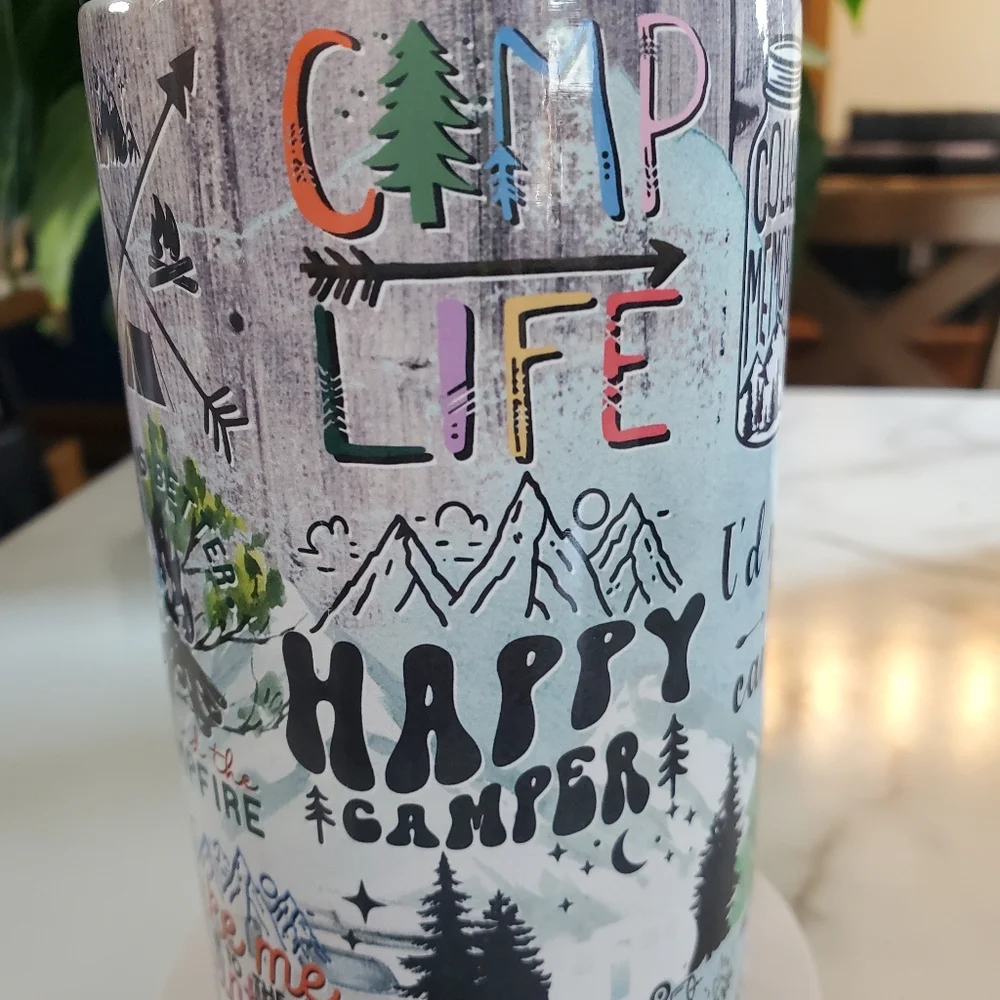 Happy Camper Camping Quotes 4 in 1 Can Cooler 14oz Tumbler 🎉sale